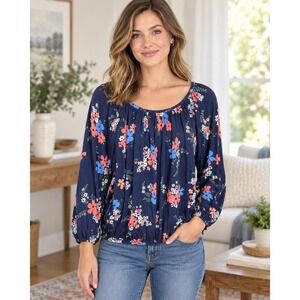 Michael Michael Kors Petite Small Navy Floral Peasant Blouse Boho Cottagecore